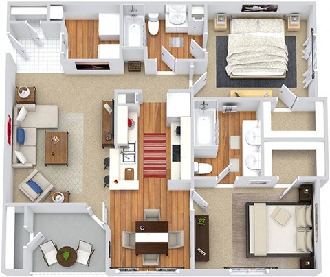 Floor plan for 2 beds, 2 baths, 1130 sqft